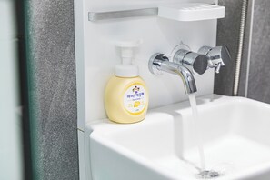 Haartrockner, Handtücher, Seife, Toilettenpapier