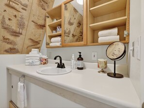 Regadera, toallas, jabón, shampoo 