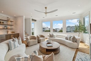 TV, stereo, offices - Grand Luxe on 30A | Gulf Views | Private Pool w/ Observation Deck (Santa Rosa Beach)