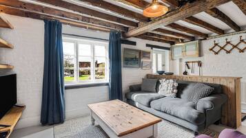 Smart-tv, een open haard, een dvd-speler en boeken