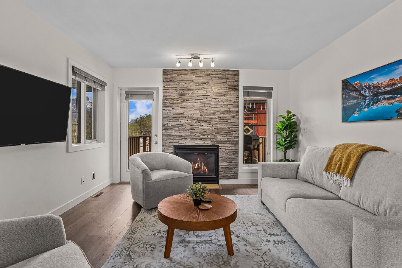 TV, fireplace