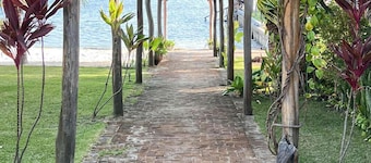 Themed chalet with lake access.