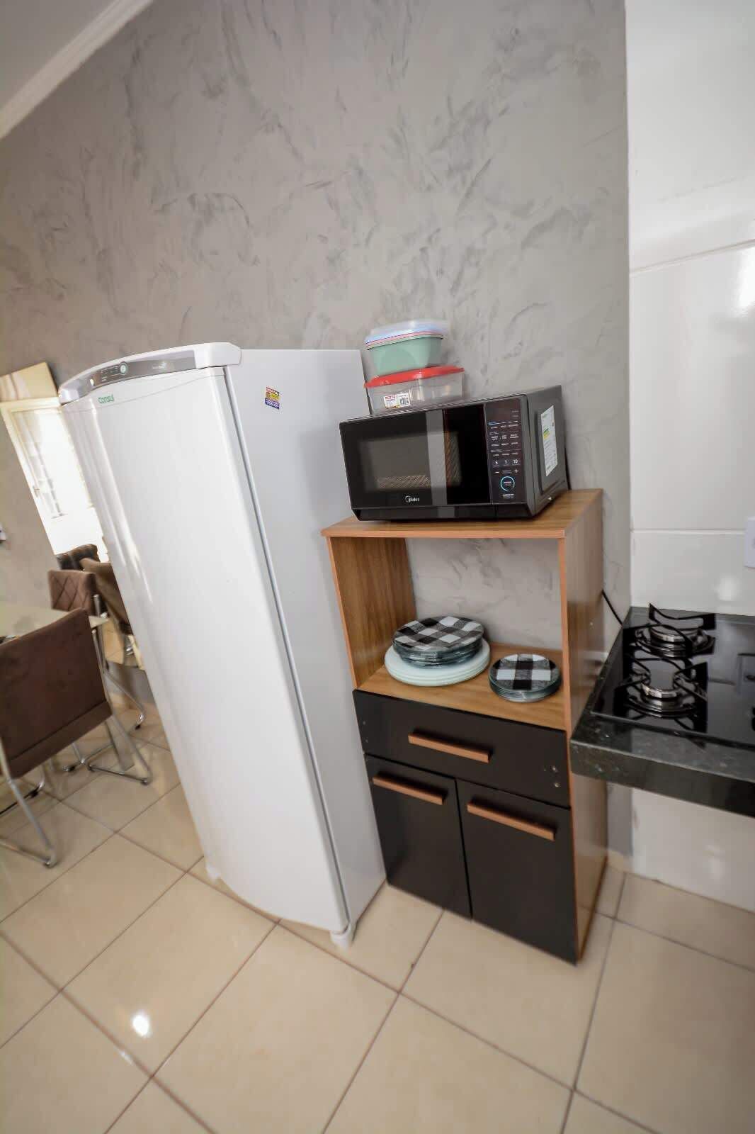 Fridge, microwave, stovetop, toaster