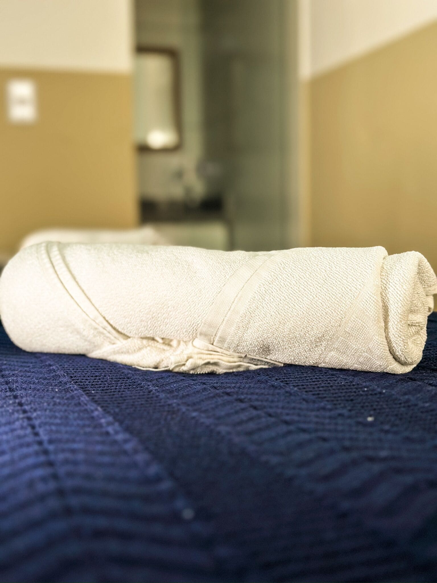 Shower, free toiletries, towels, soap