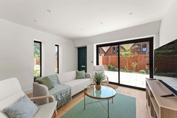 Bright modern living room with garden views and natural light