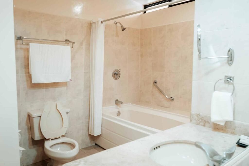 Ensemble douche/baignoire, douche à « effet pluie », sèche-cheveux