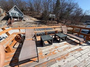 Outdoor dining - Secluded A-Frame Lakefront with Sun Deck and Sauna (Lake Ozark)