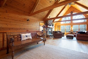 Smart TV, fireplace, DVD player, books