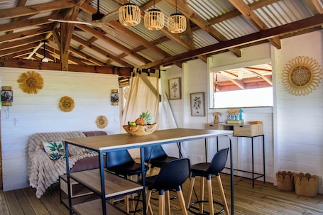 Dining. Unusual accommodation with panoramic sea and mountain views in Sainte-Rose / Deshaies