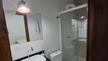 Shower, towels, soap, toilet paper