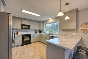 House, Multiple Beds, Hot Tub (Yellow Fellow) | Private kitchen - Yellow Fellow - Lake House With hot Tub, Waterfront Deck, Swimming Cove & Firepit (Moneta)