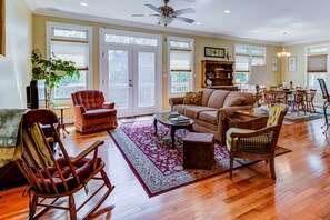 House, Multiple Beds, Patio (Edelweiss) | Living area - Edelweiss - Lakefront Home With View, Private Dock, Pool Table, 3 Primary Suites (Moneta)