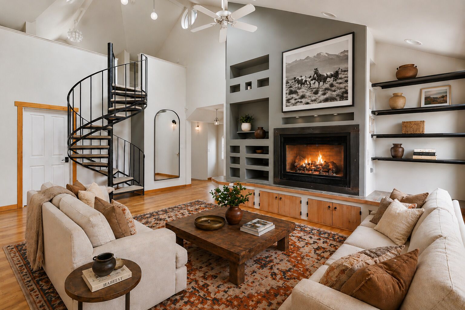 TV, fireplace