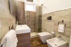 Ducha, secador de pelo, bidé y toallas