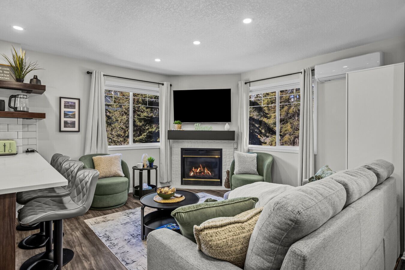 TV, fireplace