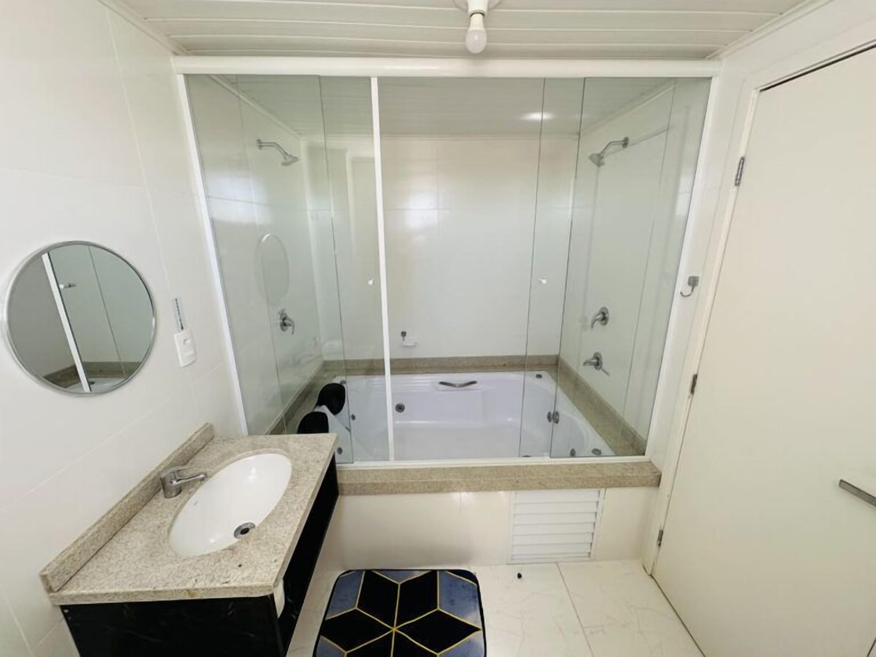 Shower, towels, soap, toilet paper