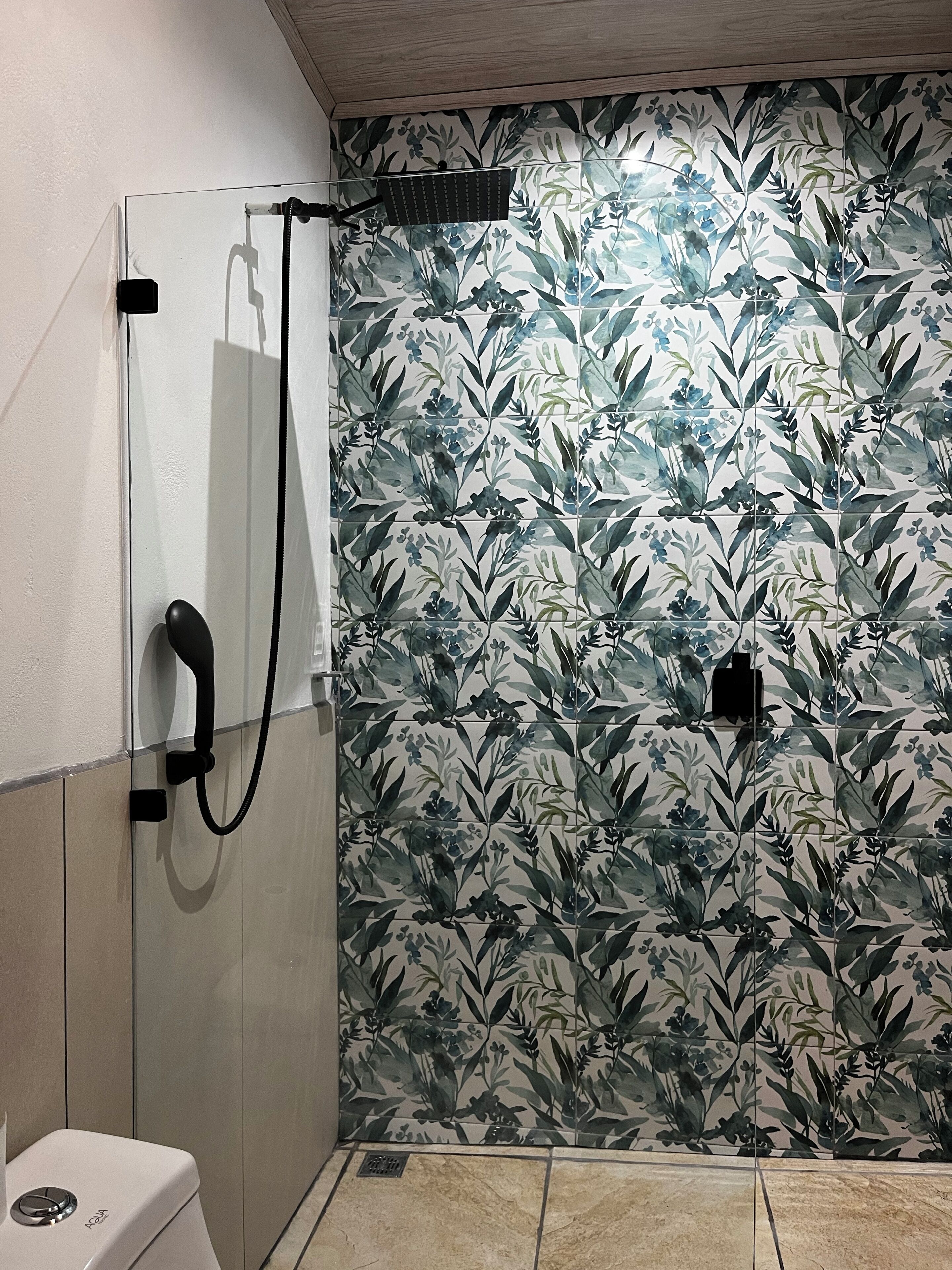 Shower, eco-friendly toiletries, hair dryer, towels