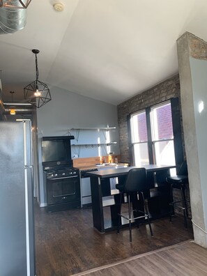 Private kitchen - Industrial Loft 2BR w/ Exposed Brick + 2 Private Decks with Backyard (Chicago)