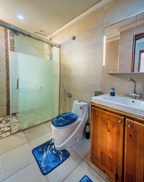 Haartrockner, Handtücher, Seife, Toilettenpapier