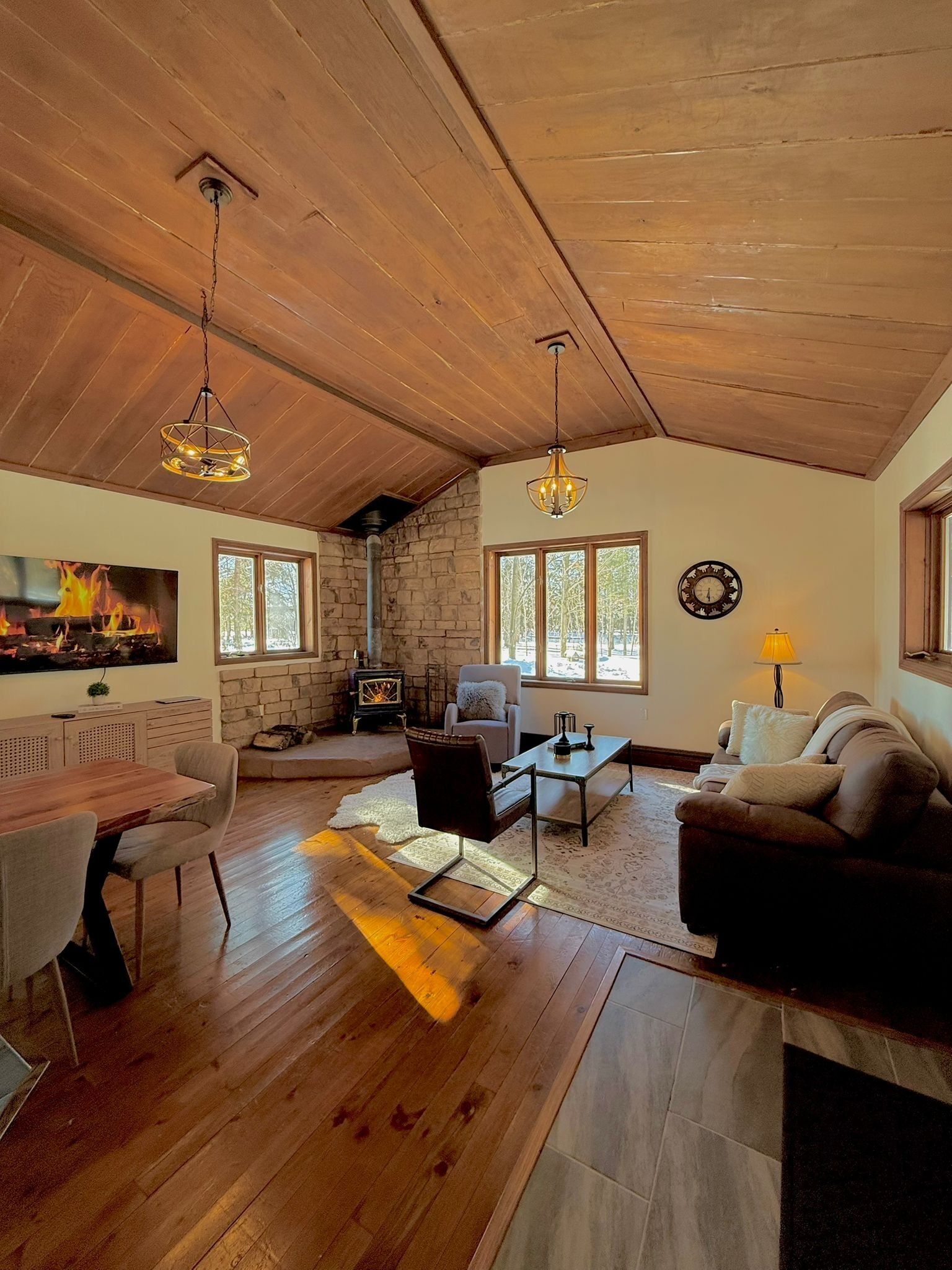 TV, fireplace