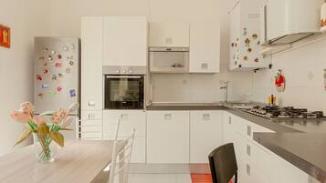 Frigorífico, microondas, horno y placa de cocina