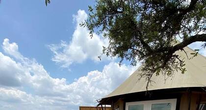 Luxury Hilltop Safari Tent with Private Hot Tub near Lake Travis in Marble Falls, Texas