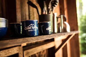 Coffee and/or coffee maker - Peaceful Cabin Stay with Fire Pit, Sauna & Mountain Adventure in Zirconia, North Carolina (Zirconia)