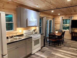 Fridge, microwave, oven, stovetop - Amazing Lakefront Cottage with Fire Pit in Orland, Maine (Orland)