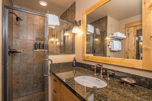 Shower, hair dryer, towels - New! Village Center Ski-In / Ski-Out Condo in Big Sky (Big Sky)