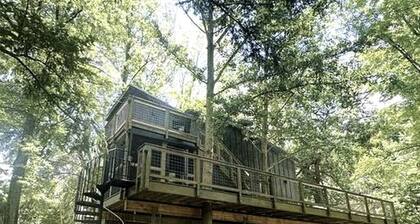 Modern Treehouse Retreat with River Access near Starved Rock State Park in Utica, Illinois