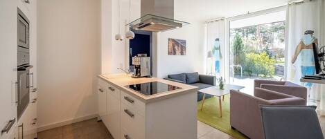Fridge, stovetop, high chair