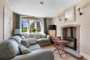 TV, fireplace - Alms House East, Grade II Listed, Garden & Patio (Forthampton)