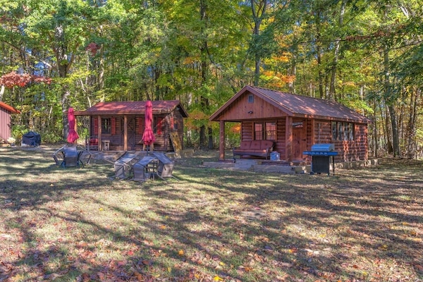 EXTERIOR: The 2 cabins plus the outdoor grill and outdoor dining tables.