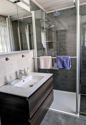 Dusche, Haartrockner, Handtücher