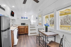 Fridge, microwave, coffee/tea maker, cookware/dishes/utensils - Charming Tiny Home Retreat | Porch Swing, Grill, Stargazing Near Caverns (Bulverde)