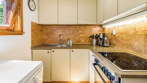 A compact kitchen with a sink, stove, and cabinets. - Spacious Holiday Home in Schetteregg – Nature, Tranquility, and Panoramic Views for the Whole Family (Egg)