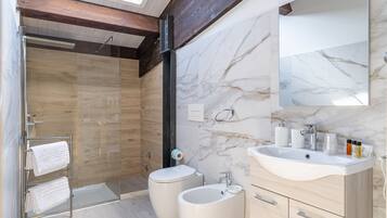 Douche, séchoir à cheveux, serviettes fournies