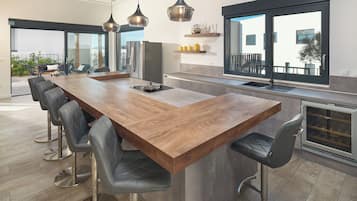 Villa, 5 Bedrooms, Sea View | Private kitchen | Coffee/tea maker, electric kettle, highchair