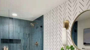 Shower, towels, toilet paper