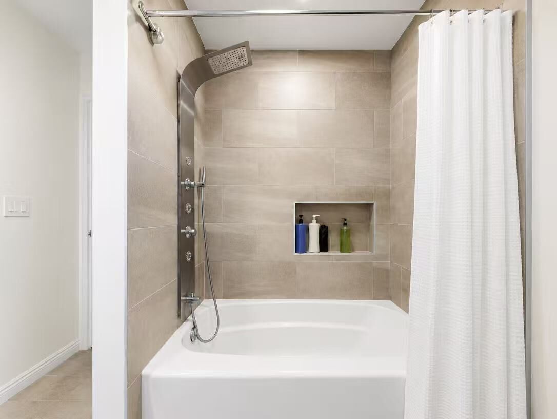 Hair dryer, bidet, towels, soap