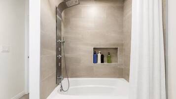 Hair dryer, bidet, towels, soap