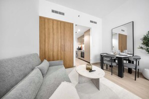 TV - Free housekeeping visits during your stay - StayShort - Beauriful Modern Studio that Sleeps 4 at Riviera Beachfront (Meydan)