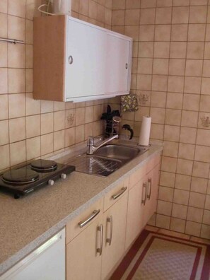 Fridge, microwave, oven, stovetop - Cozy vacation apartment with pool and large property in Ludwigswinkel (Ludwigswinkel)