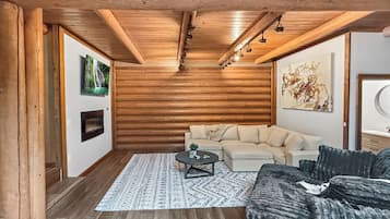Smart TV, fireplace, video games, DVD player