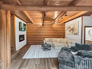 Smart TV, fireplace, video games, DVD player