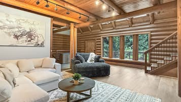 Smart TV, fireplace, video games, DVD player