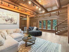 Smart TV, fireplace, video games, DVD player