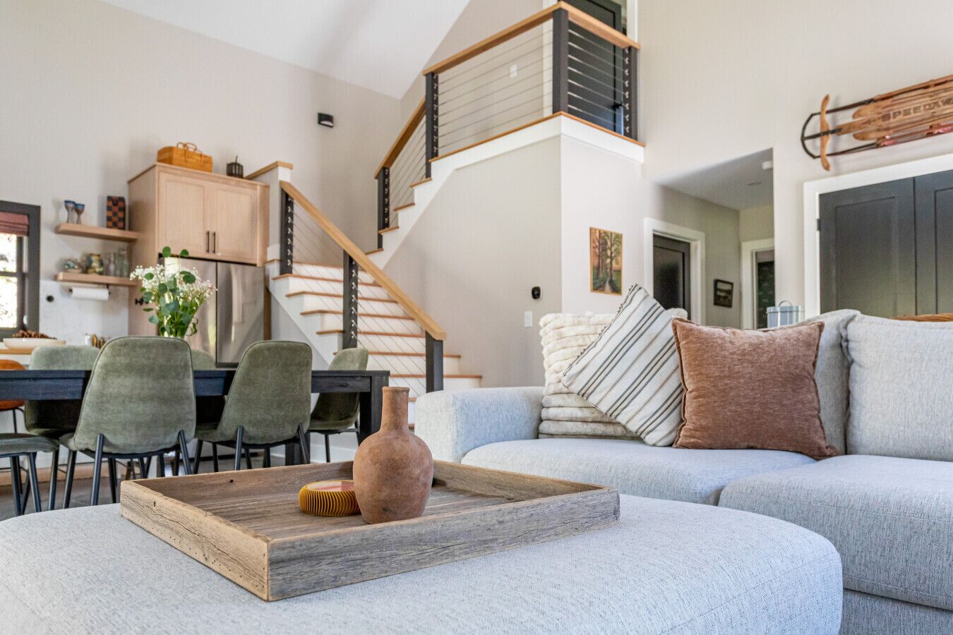 TV, fireplace, books