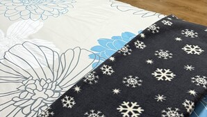 Ein Schlafzimmer mit einem Bett, einem Nachttisch mit Pflanze, einer weißen Tür und einem Holzboden.