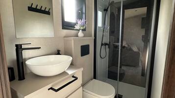 Douche, sèche-cheveux, serviettes fournies, papier toilette